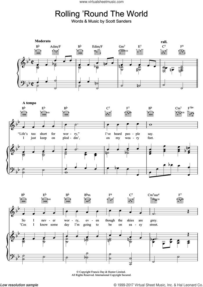 Rolling Round The World sheet music for voice, piano or guitar by Scott Sanders, intermediate skill level