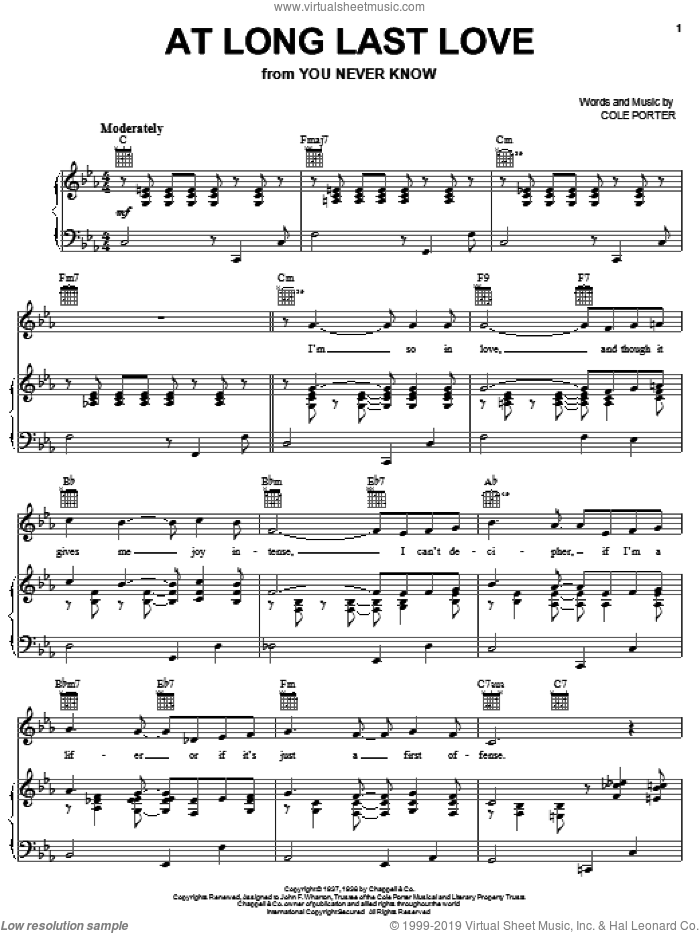 At Long Last Love sheet music for voice, piano or guitar by Frank Sinatra and Cole Porter, intermediate skill level