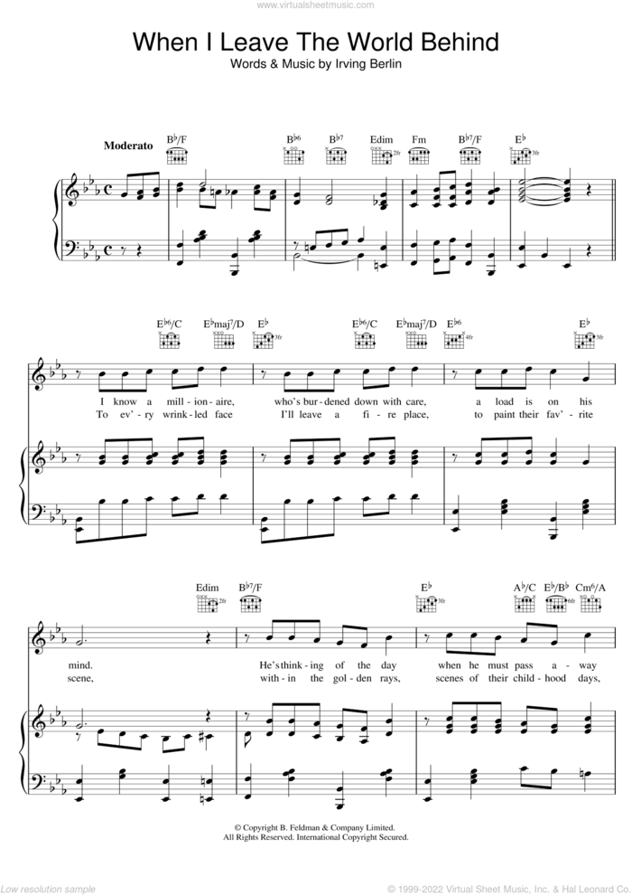 When I Leave The World Behind sheet music for voice, piano or guitar by Irving Berlin, intermediate skill level