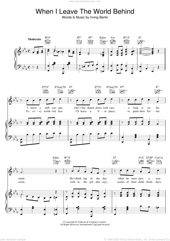 When I Leave The World Behind sheet music for voice, piano or guitar by Irving Berlin, intermediate skill level