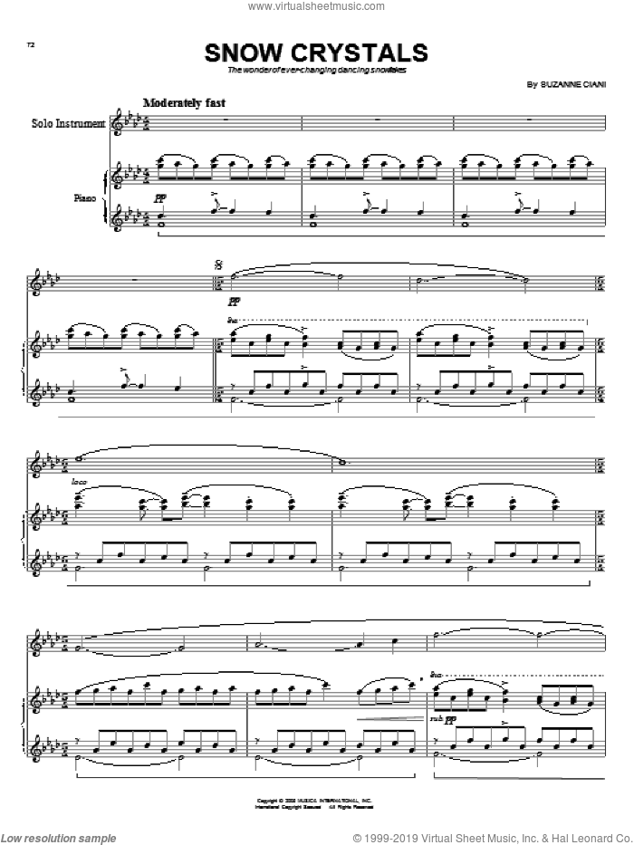 Snow Crystals sheet music for piano solo by Suzanne Ciani, intermediate skill level