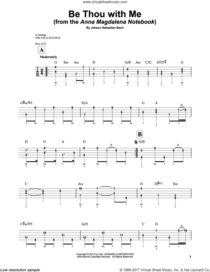 Be Thou With Me (arr. Mark Phillips) sheet music for banjo solo by Johann Sebastian Bach and Mark Phillips, classical score, intermediate skill level