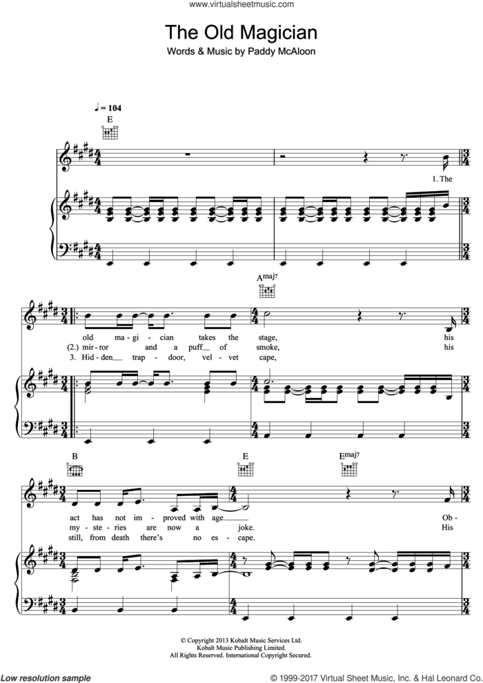 The Old Magician sheet music for voice, piano or guitar by Prefab Sprout, intermediate skill level