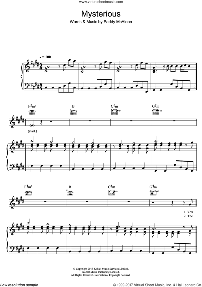 Mysterious sheet music for voice, piano or guitar by Prefab Sprout, intermediate skill level