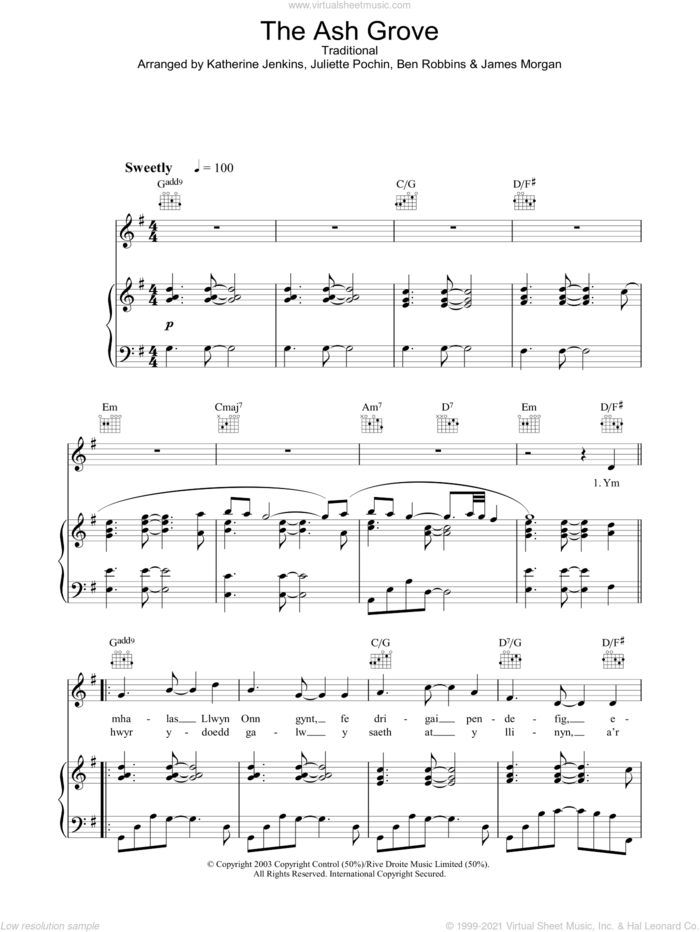 The Ash Grove sheet music for voice, piano or guitar by Katherine Jenkins, Ben Robbins, James Morgan, Juliette Pochin and Miscellaneous, classical score, intermediate skill level