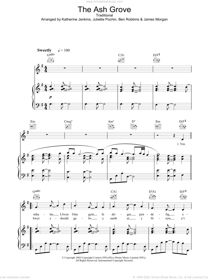 The Ash Grove sheet music for voice, piano or guitar by Katherine Jenkins, Ben Robbins, James Morgan, Juliette Pochin and Miscellaneous, classical score, intermediate skill level