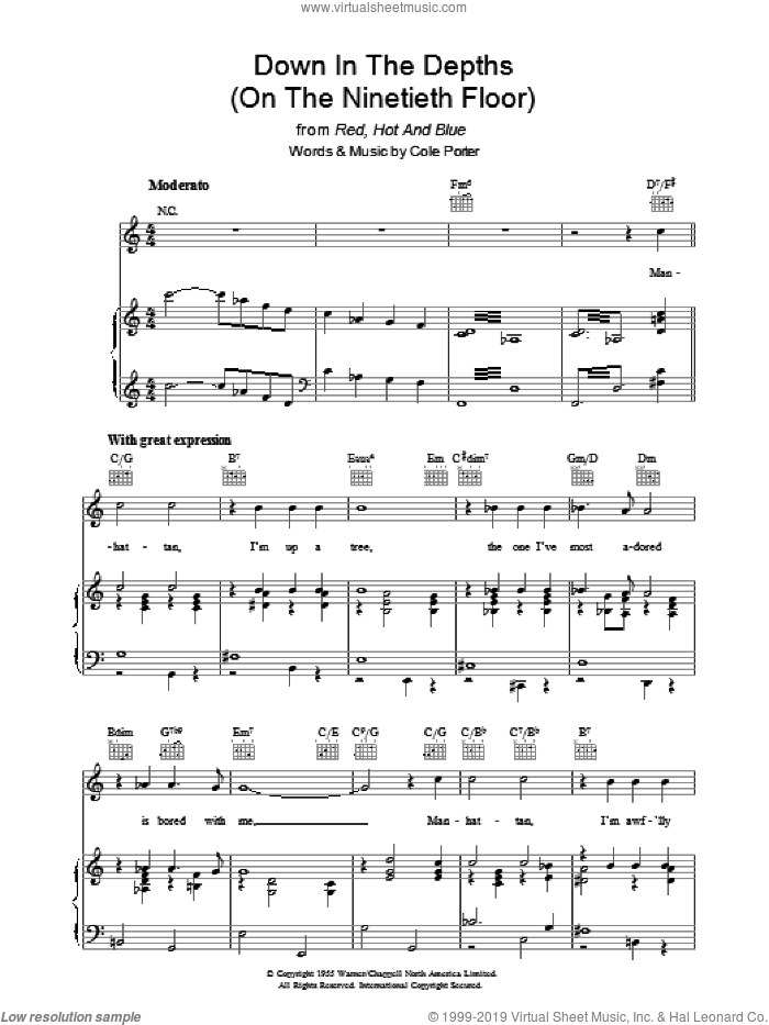 Down In The Depths (On The Ninetieth Floor) sheet music for voice, piano or guitar by Cole Porter, intermediate skill level