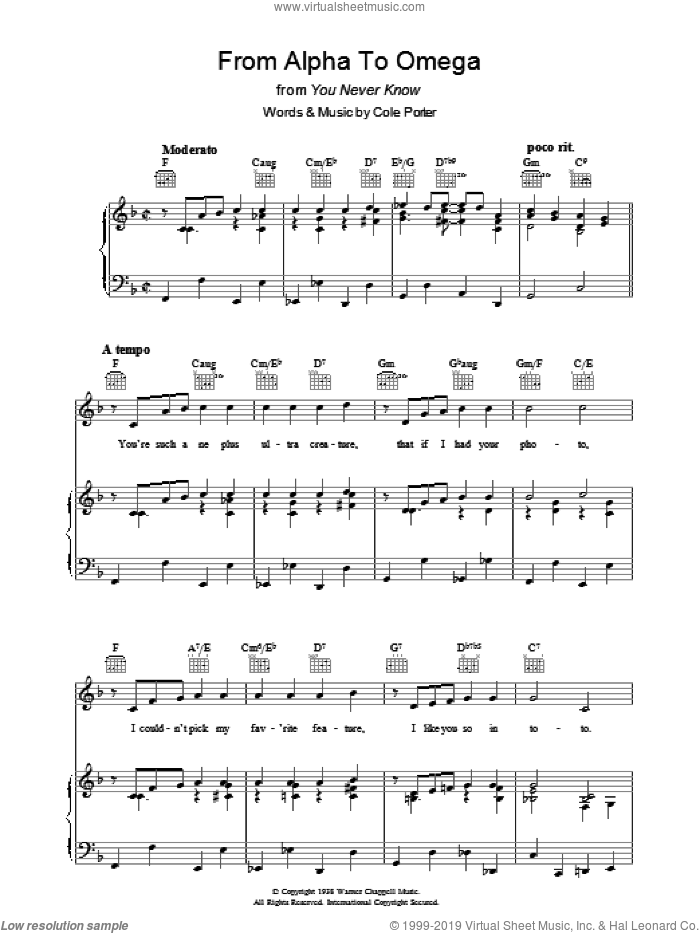 From Alpha To Omega sheet music for voice, piano or guitar by Cole Porter, intermediate skill level
