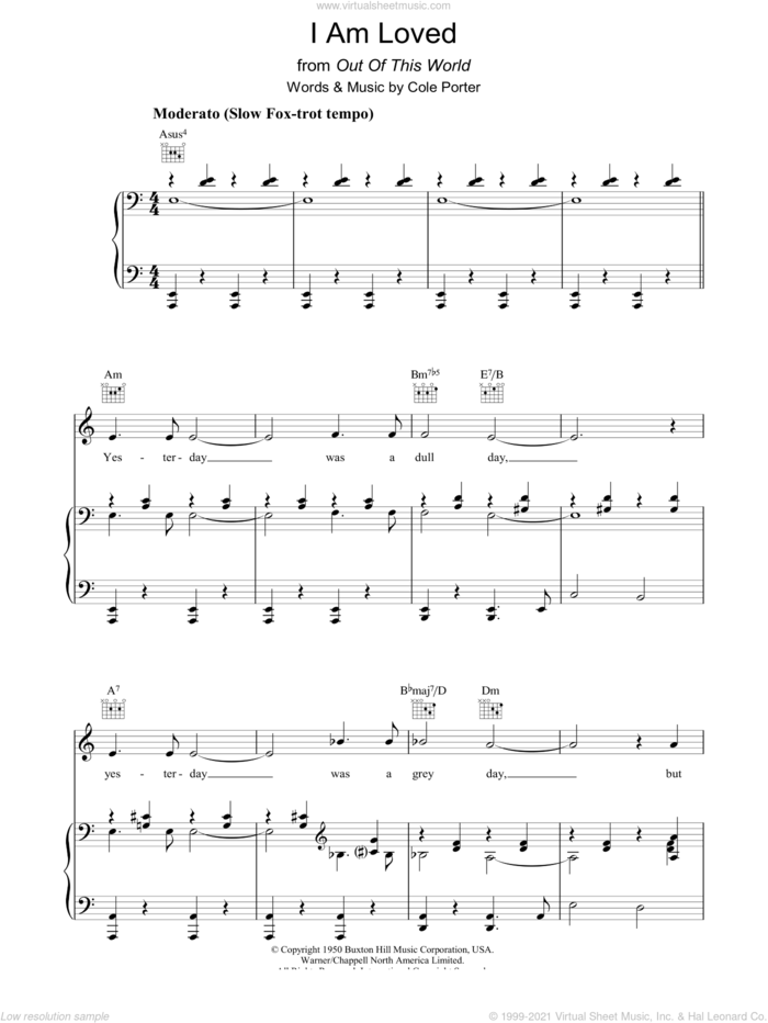 I Am Loved sheet music for voice, piano or guitar by Cole Porter, intermediate skill level