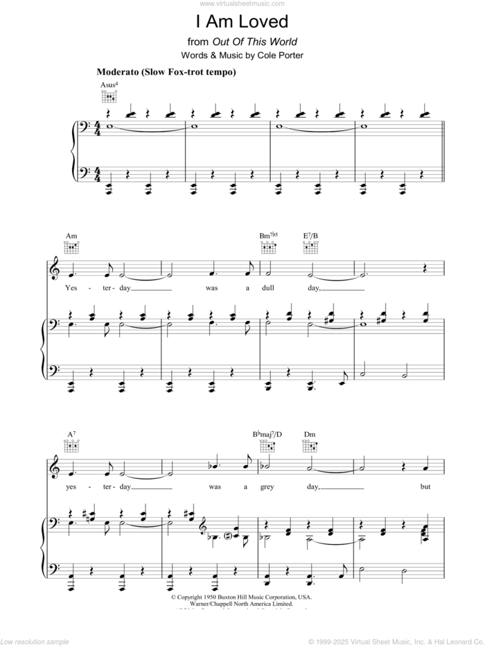 I Am Loved sheet music for voice, piano or guitar by Cole Porter, intermediate skill level