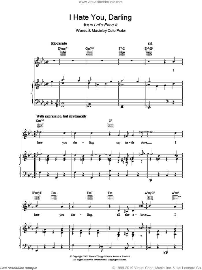 I Hate You, Darling sheet music for voice, piano or guitar by Cole Porter, intermediate skill level