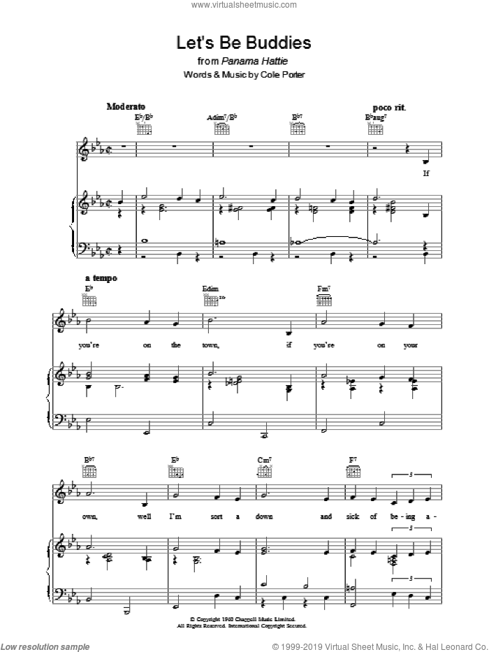Let's Be Buddies sheet music for voice, piano or guitar by Cole Porter, intermediate skill level