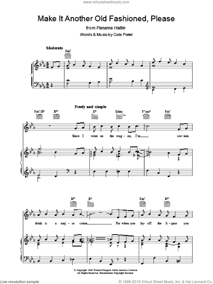 Make It Another Old Fashioned, Please sheet music for voice, piano or guitar by Cole Porter, intermediate skill level