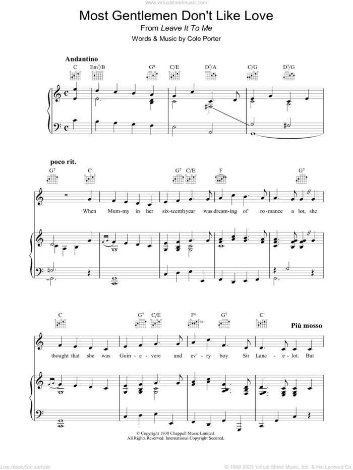 Most Gentlemen Don't Like Love sheet music for voice, piano or guitar by Cole Porter, intermediate skill level