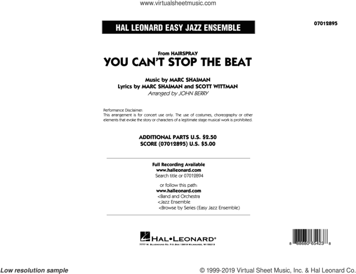 You Can't Stop the Beat (from Hairspray) (COMPLETE) sheet music for jazz band by Marc Shaiman, Cast of Hairspray, John Berry and Scott Wittman, intermediate skill level