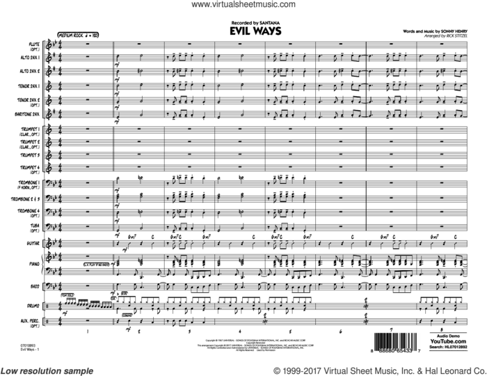 Evil Ways (COMPLETE) sheet music for jazz band by Carlos Santana, Rick Stitzel and Sonny Henry, intermediate skill level