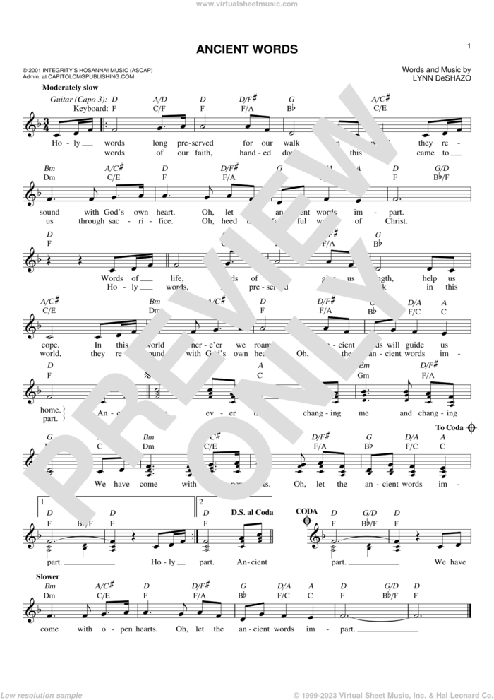 Ancient Words sheet music for voice and other instruments (fake book) by Lynn DeShazo, intermediate skill level
