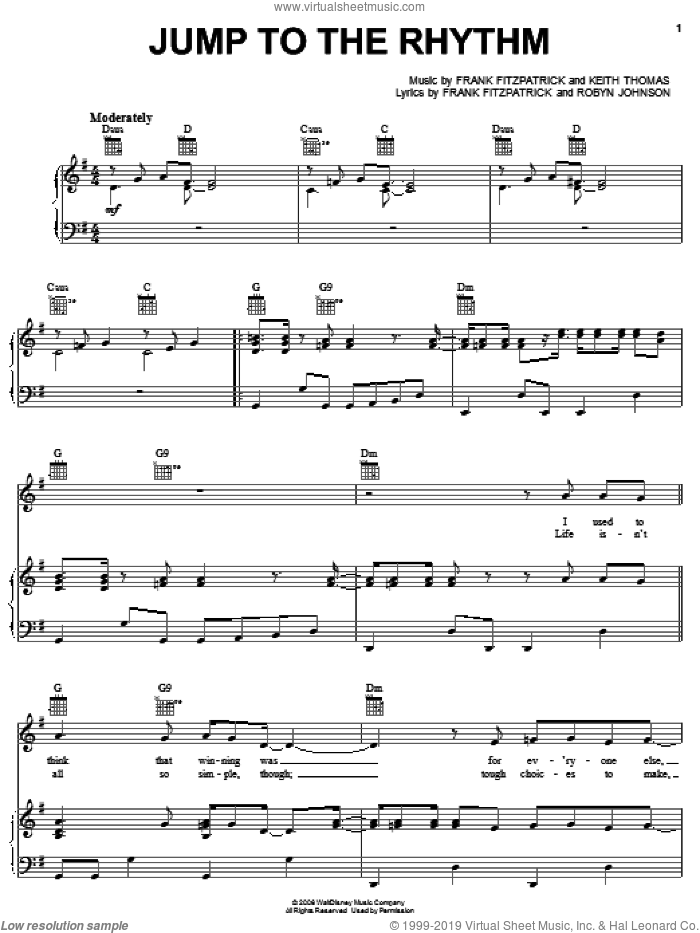 Jump To The Rhythm sheet music for voice, piano or guitar by Jordan Pruitt, Jump In! (Movie), Frank Fitzpatrick, Keith Thomas and Robyn Johnson, intermediate skill level