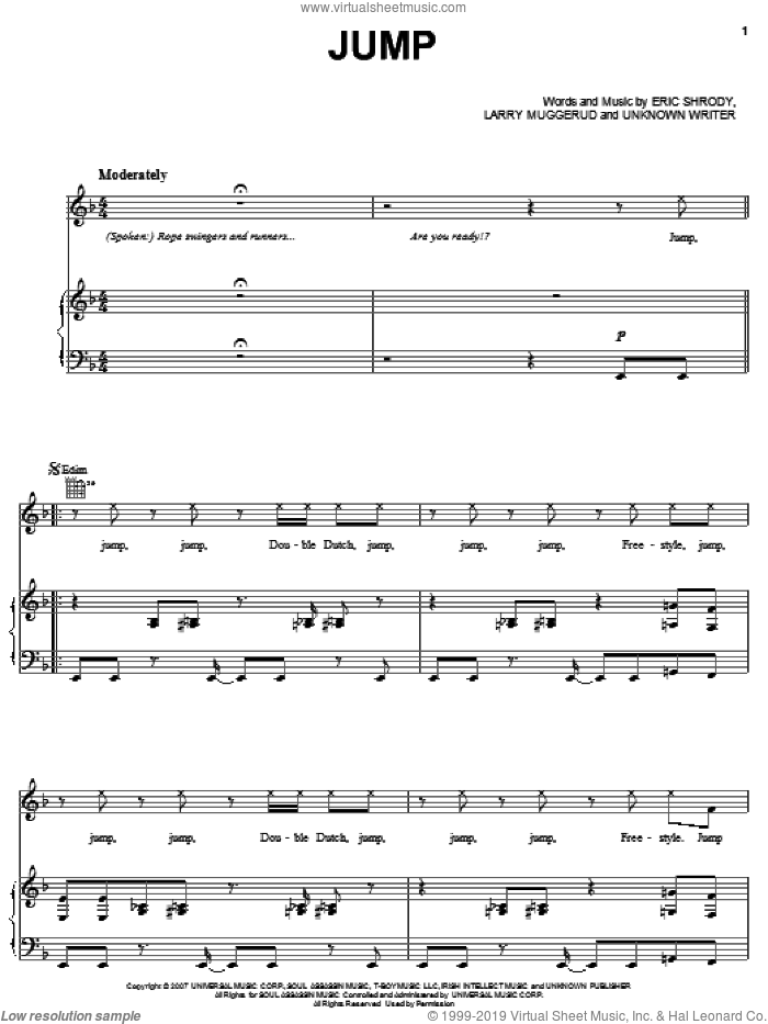 Jump sheet music for voice, piano or guitar by Lil' Josh, Jump In! (Movie), Anonymous, Eric Shrody and Larry Muggerud, intermediate skill level