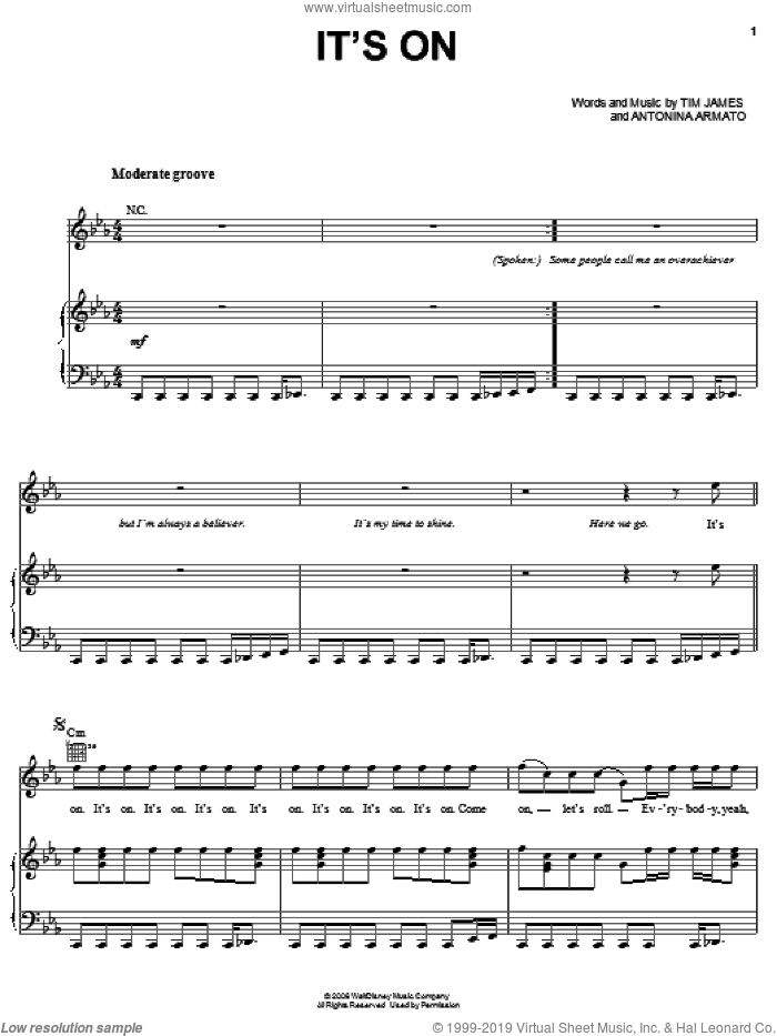 It's On sheet music for voice, piano or guitar by N.L.T., Jump In! (Movie), Antonina Armato and Tim James, intermediate skill level