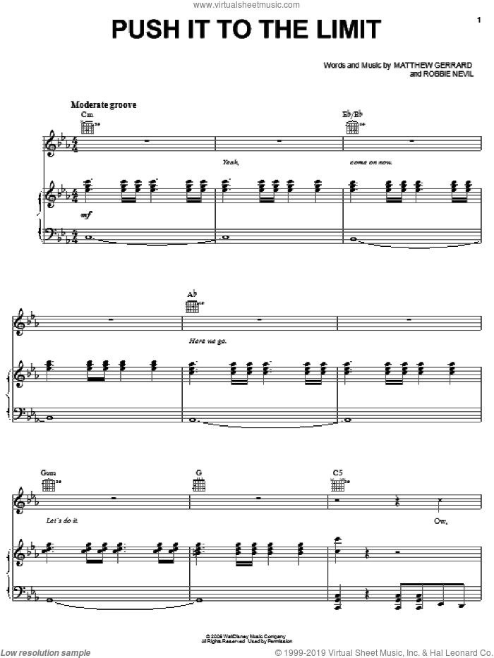 Push It To The Limit sheet music for voice, piano or guitar by Corbin Bleu, Jump In! (Movie), Matthew Gerrard and Robbie Nevil, intermediate skill level