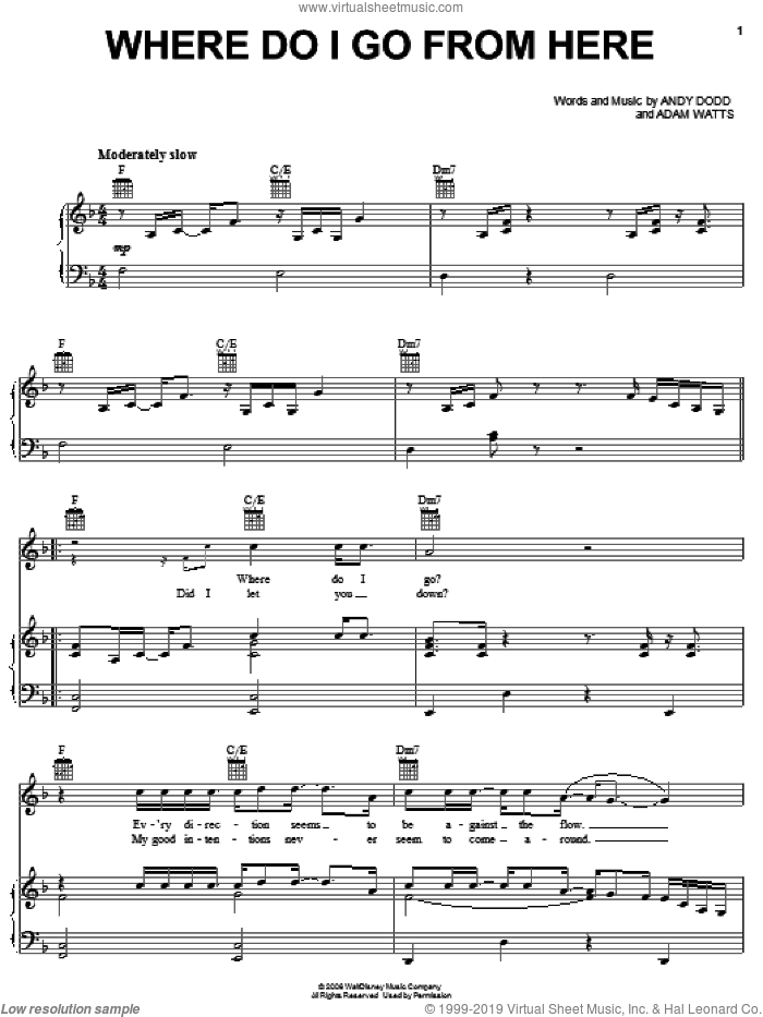 Where Do I Go From Here sheet music for voice, piano or guitar by Sebastian Mego, Jump In! (Movie), Adam Watts and Andy Dodd, intermediate skill level