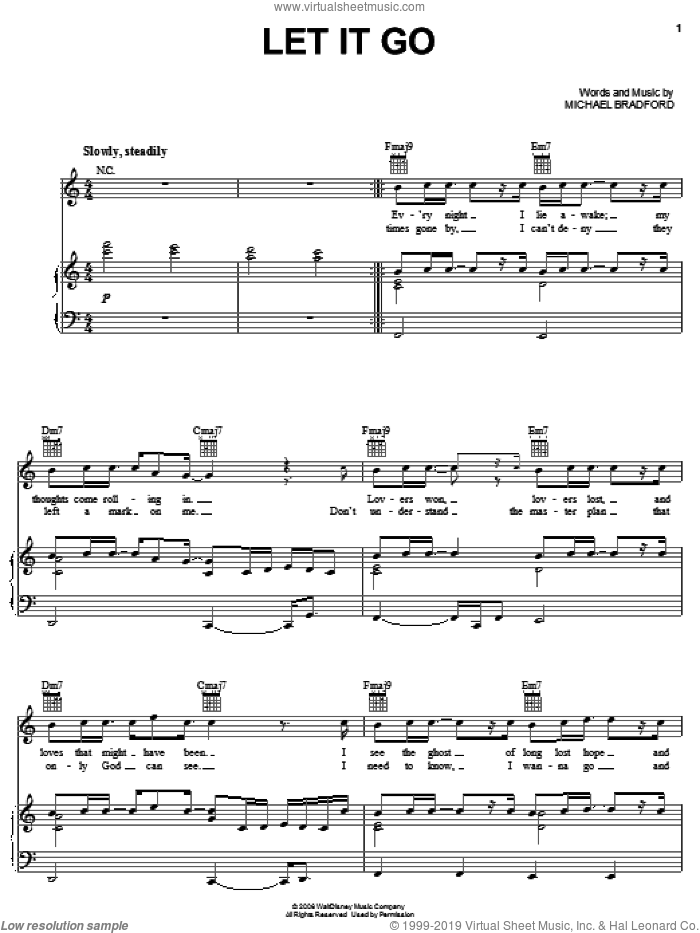 Let It Go sheet music for voice, piano or guitar by Kyle, Jump In! (Movie) and Michael Bradford, intermediate skill level