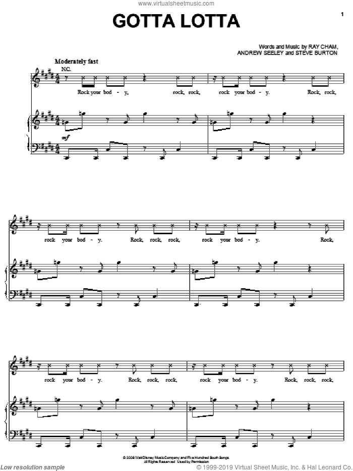 Gotta Lotta sheet music for voice, piano or guitar by Prima J, Jump In! (Movie), Andrew Seeley, Ray Cham and Steve Burton, intermediate skill level