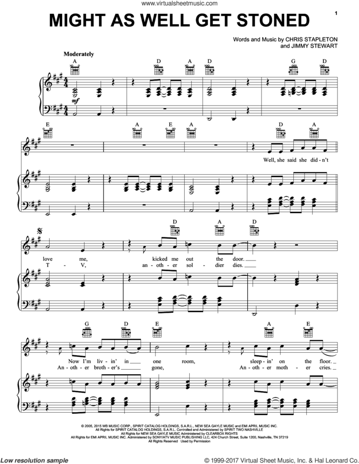 Might As Well Get Stoned sheet music for voice, piano or guitar by Chris Stapleton and Jimmy Stewart, intermediate skill level