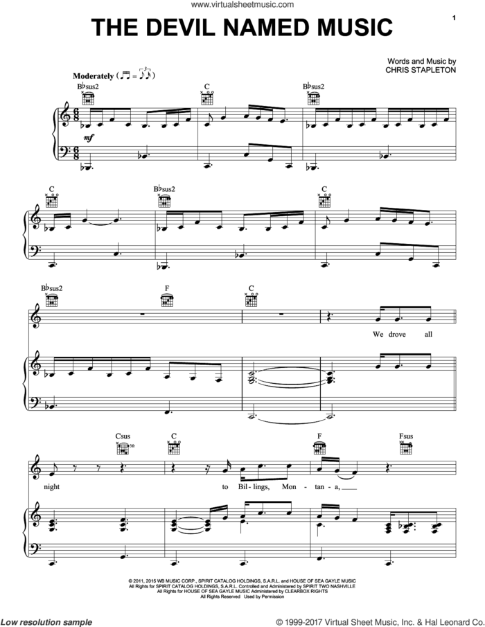 The Devil Named Music sheet music for voice, piano or guitar by Chris Stapleton, intermediate skill level