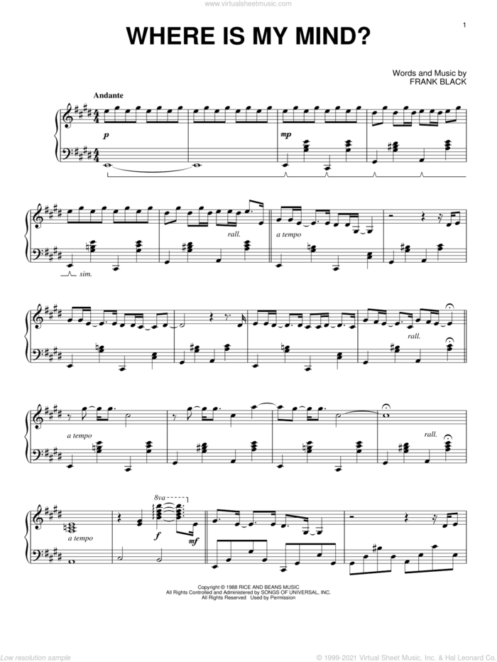 Where Is My Mind? sheet music for piano solo by Maxence Cyrin, Pixies and Francis Black, intermediate skill level