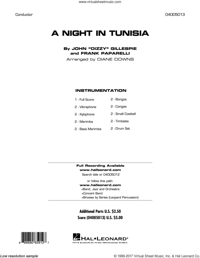 A Night in Tunisia (COMPLETE) sheet music for concert band by Dizzy Gillespie, Diane Downs and Frank Paparelli, intermediate skill level