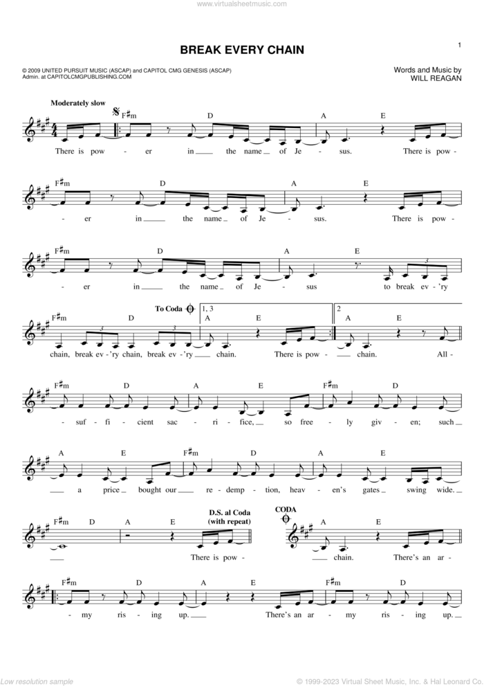Break Every Chain sheet music for voice and other instruments (fake book) by Will Reagan, intermediate skill level