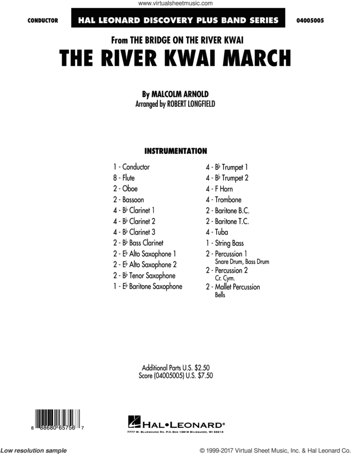The River Kwai March (COMPLETE) sheet music for concert band by Robert Longfield and Malcolm Arnold, intermediate skill level