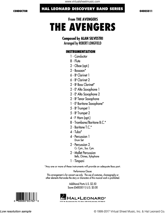 The Avengers (COMPLETE) sheet music for concert band by Robert Longfield and Alan Silvestri, intermediate skill level
