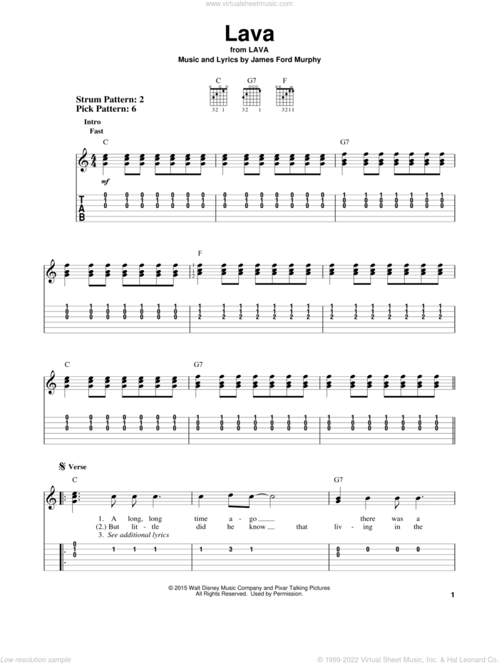 Lava (from Lava) sheet music for guitar solo (easy tablature) by James Ford Murphy, easy guitar (easy tablature)