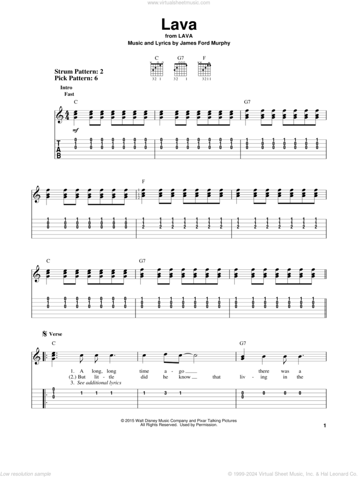 Lava (from Lava) sheet music for guitar solo (easy tablature) by James Ford Murphy, easy guitar (easy tablature)