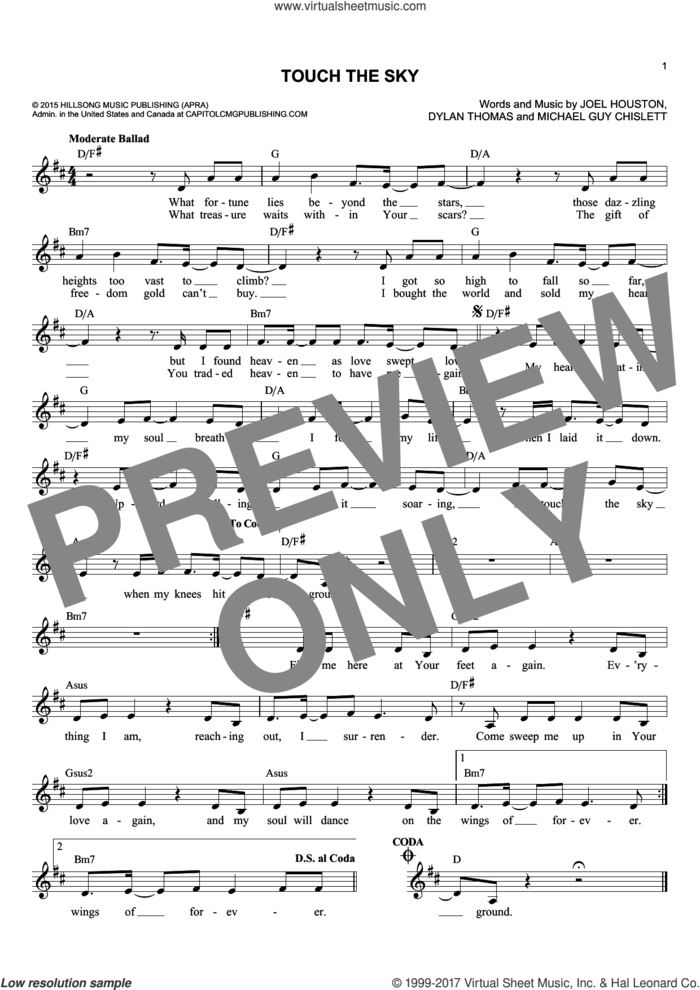 Touch The Sky sheet music for voice and other instruments (fake book) by Hillsong United, Dylan Thomas, Joel Houston and Michael Guy Chislett, intermediate skill level