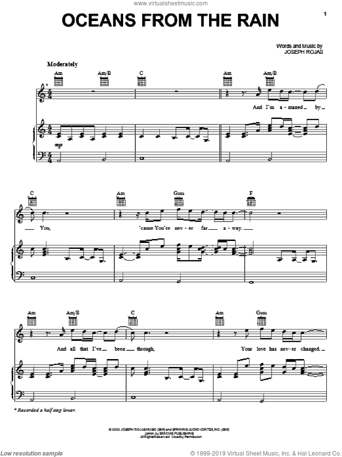 Oceans From The Rain sheet music for voice, piano or guitar by Seventh Day Slumber and Joseph Rojas, intermediate skill level