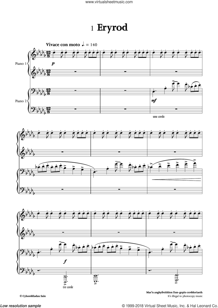 Eryri sheet music for piano four hands by Math Roberts, classical score, intermediate skill level