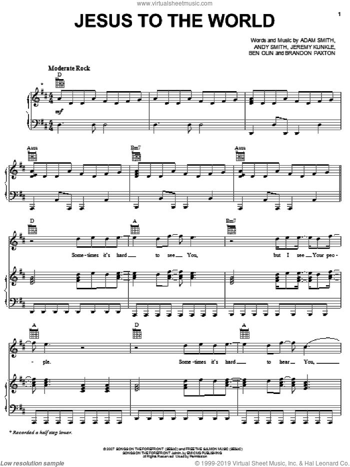 Jesus To The World sheet music for voice, piano or guitar by This Beautiful Republic, Adam Smith, Andy Smith, Ben Olin, Brandon Paxton and Jeremy Kunkle, intermediate skill level