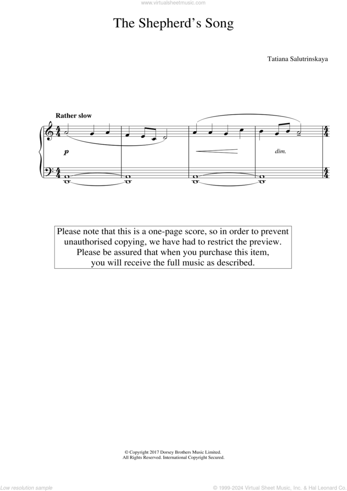 The Shepherd's Song sheet music for piano solo by Tatiana Salutrinskaya, classical score, easy skill level