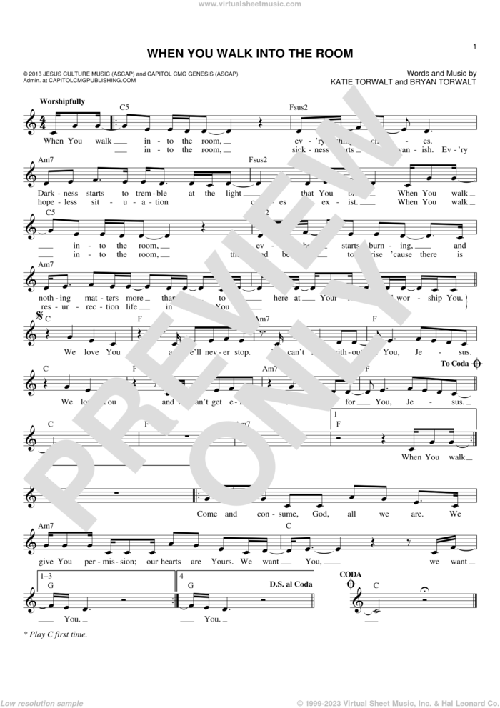When You Walk Into The Room sheet music for voice and other instruments (fake book) by Bryan Torwalt and Katie Torwalt, intermediate skill level
