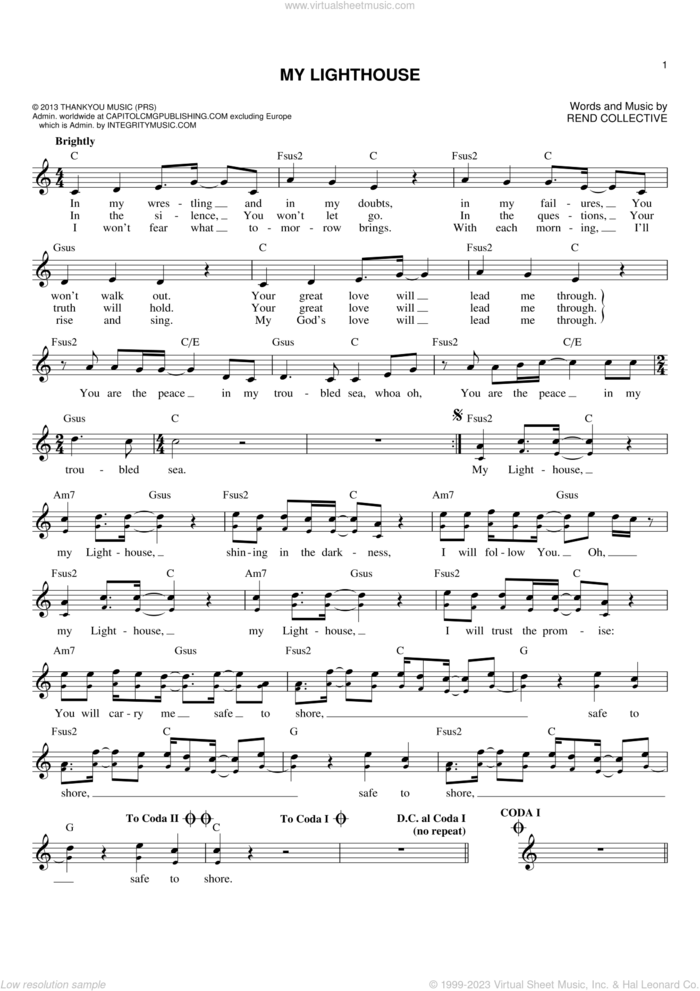 My Lighthouse sheet music for voice and other instruments (fake book) by Rend Collective, intermediate skill level