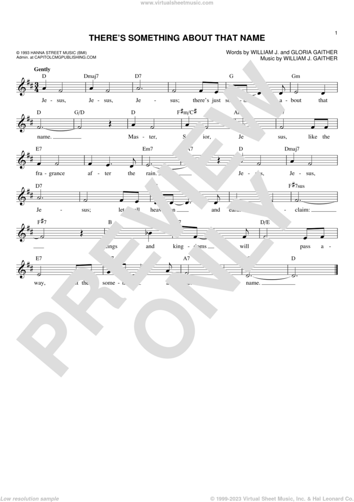 There's Something About That Name sheet music for voice and other instruments (fake book) by Gloria Gaither and William J. Gaither, intermediate skill level