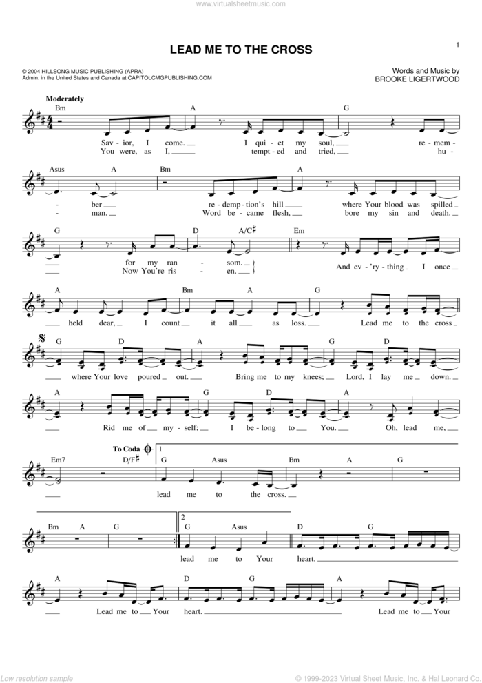 Lead Me To The Cross sheet music for voice and other instruments (fake book) by Hillsong United and Brooke Ligertwood, intermediate skill level