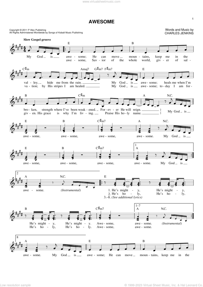 Awesome sheet music for voice and other instruments (fake book) by Pastor Charles Jenkins & Fellowship Chicago and Charles Jenkins, intermediate skill level