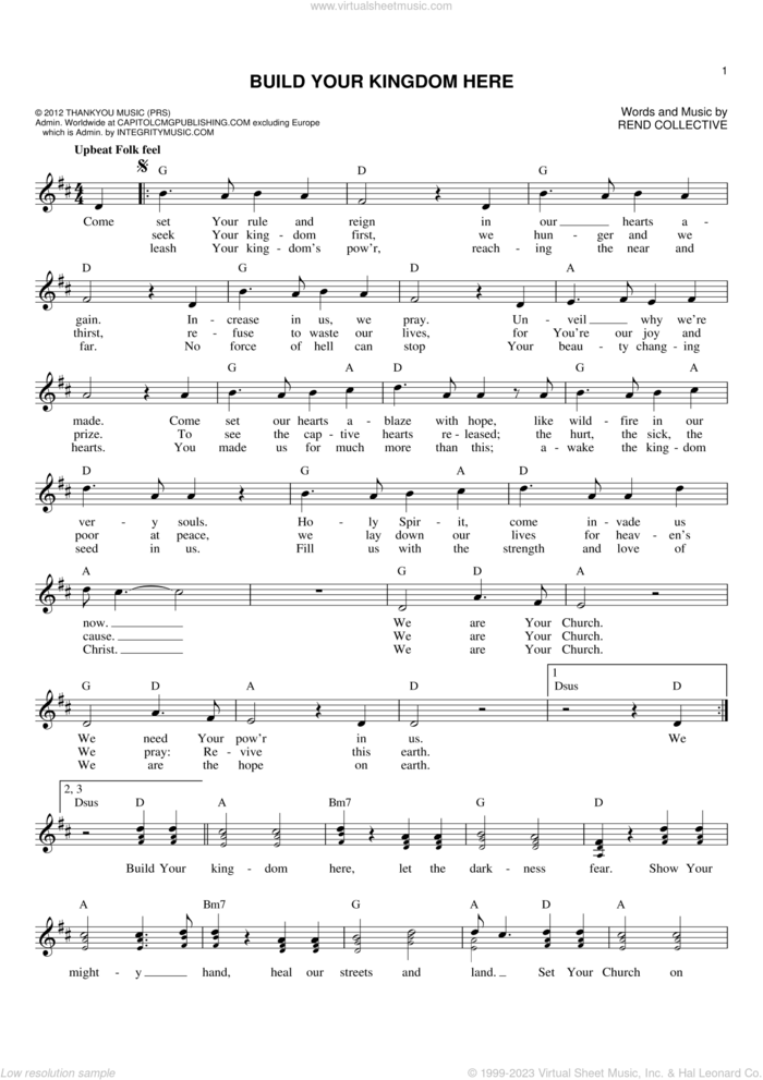Build Your Kingdom Here sheet music for voice and other instruments (fake book) by Rend Collective, intermediate skill level
