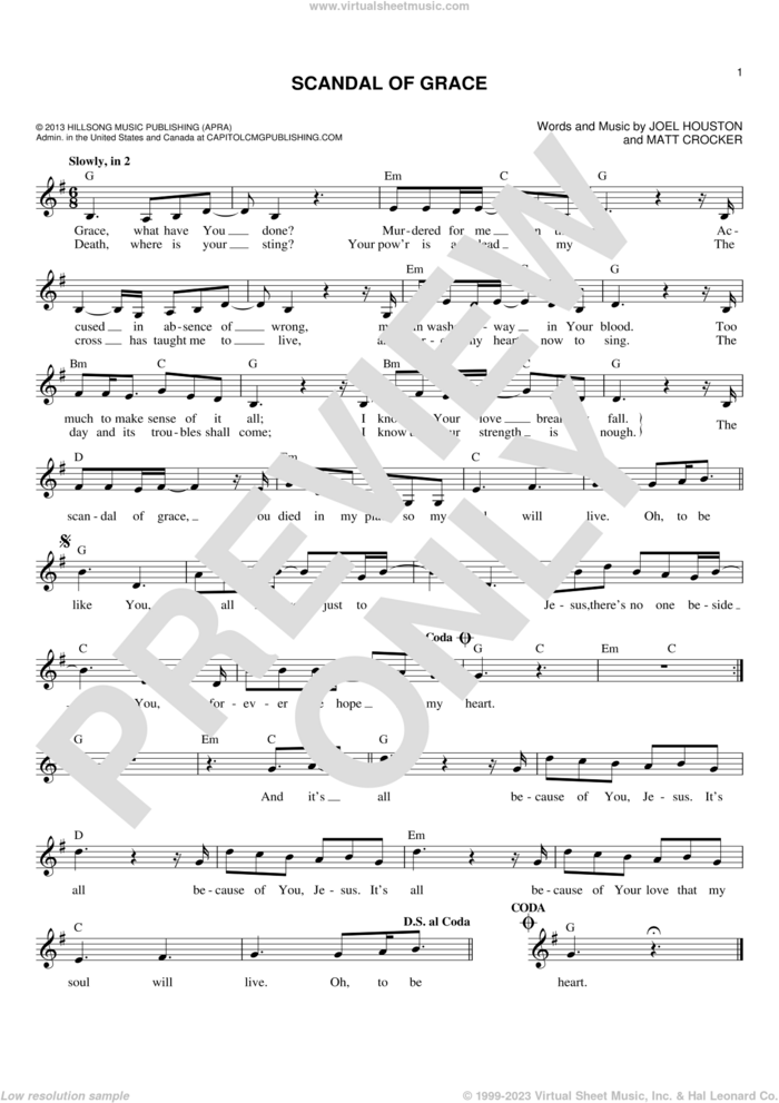 Scandal Of Grace sheet music for voice and other instruments (fake book) by Matt Crocker, Hillsong United and Joel Houston, intermediate skill level