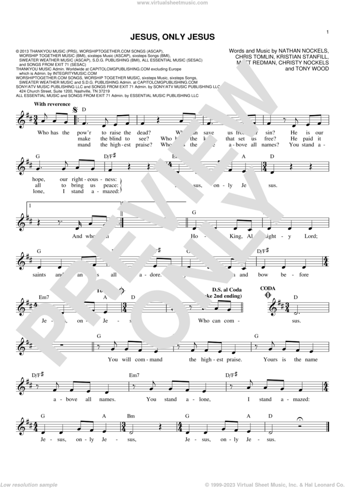 Jesus, Only Jesus sheet music for voice and other instruments (fake book) by Passion, Chris Tomlin, Christy Nockels, Kristian Stanfill, Matt Redman and Nathan Nockels, intermediate skill level